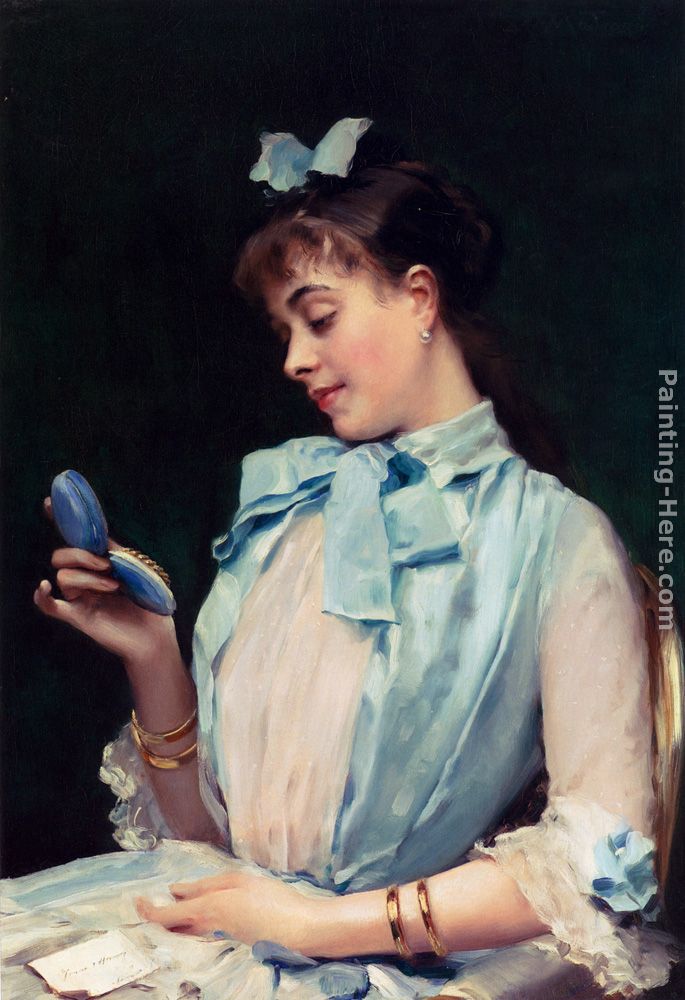 Portrait Of Aline Mason In Blue painting - Raimundo de Madrazo y Garreta Portrait Of Aline Mason In Blue art painting